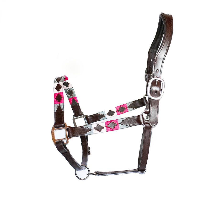 Lederhalfter Pink Grau Rosa | Größe Pony